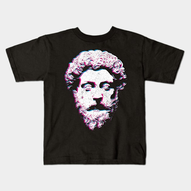 Stoicism Philosopher King Marcus Aurelius Glitch Effect Kids T-Shirt by zeno27